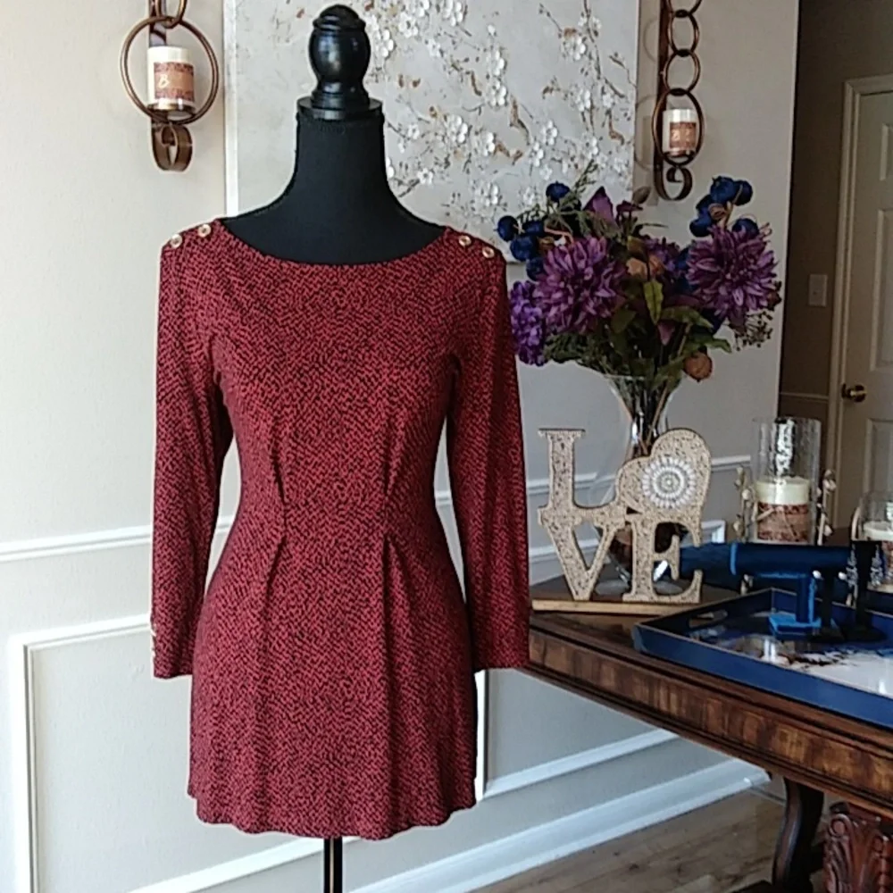 NWOT Liz Claiborne Dark Orange With Black Prints 3/4 Sleeves Tunic Top. Size S - Picture 15 of 17